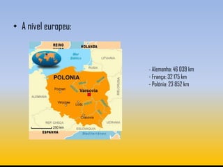 • A nível europeu:



                     - Alemanha: 46 039 km
                     - França: 32 175 km
                     - Polónia: 23 852 km
 