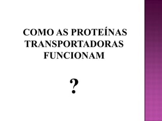 COMO AS PROTEÍNAS
TRANSPORTADORAS
FUNCIONAM

?

 