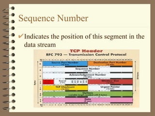 Sequence Number Indicates the position of this segment in the data stream 