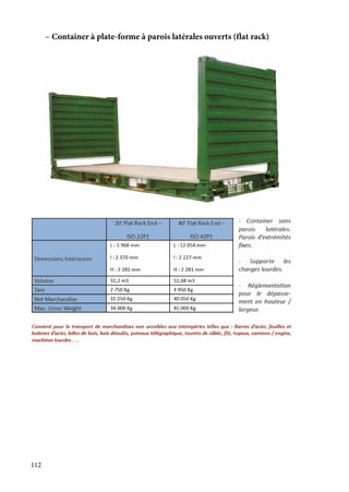 112
– Container à plate-forme à parois latérales ouverts (flat rack)
 