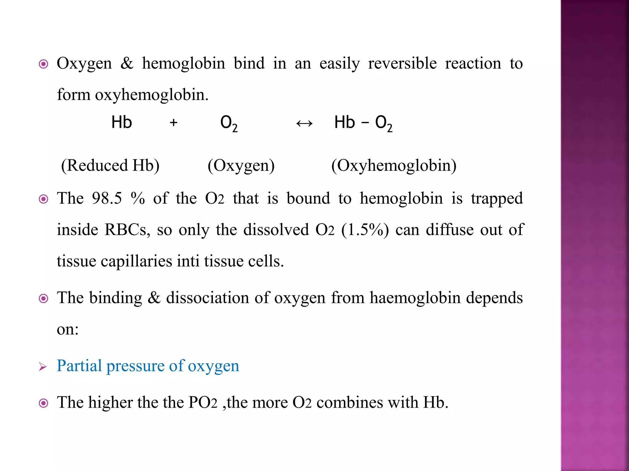Oxygen And Hemoglobin Bind In A Reversible Manner To Form