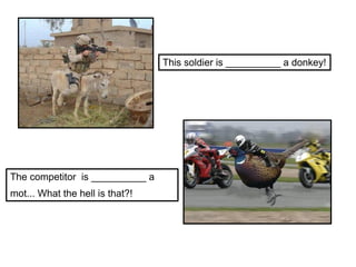 This soldier is __________ a donkey!
The competitor is __________ a
mot... What the hell is that?!
 