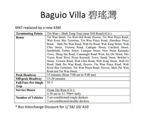 Baguio Villa 碧瑤灣
M47 replaced by a new 43M
* Bus Interchange Discount for 1/ 5B/ 10/ A10
: 50pm
 