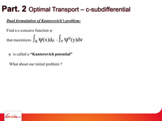 Part. 2 Optimal Transport – c-subdifferential
What about our initial problem ?
ψ is called a “Kantorovich potential”
Dual ...