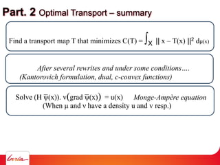 Part. 2 Optimal Transport – summary
Find a transport map T that minimizes C(T) = ∫X || x – T(x) ||2 dμ(x)
After several re...