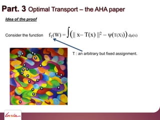 Part. 3 Optimal Transport – the AHA paper
Idea of the proof
Consider the function fT(W) = ∫(|| x– T(x) ||2 – ψ(T(X)))dμ(x)...