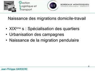 Naissance des migrations domicile-travail XIX ème  s : Spécialisation des quartiers Urbanisation des campagnes Naissance de la migration pendulaire 