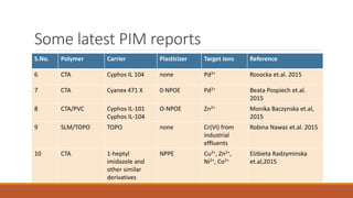 Transport studies of metal ions using polymer inclusion | PPTX