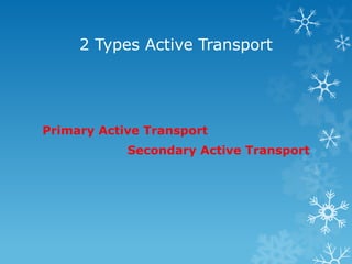 2 Types Active Transport
Primary Active Transport
Secondary Active Transport
 