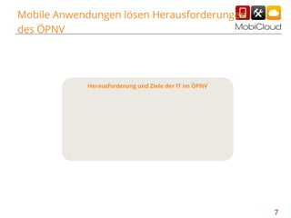 Mobile Anwendungen lösen Herausforderungen
des ÖPNV

Herausforderung und Ziele der IT im ÖPNV

7

 
