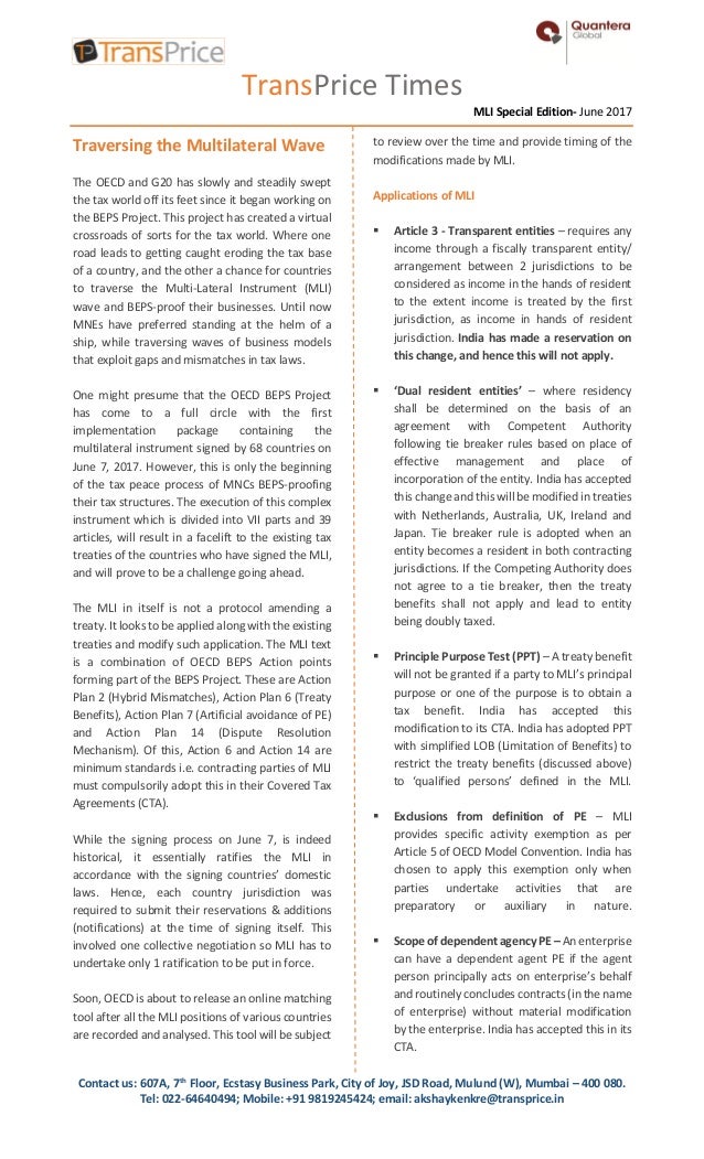 Transprice Times Summarising Multilateral Instruments