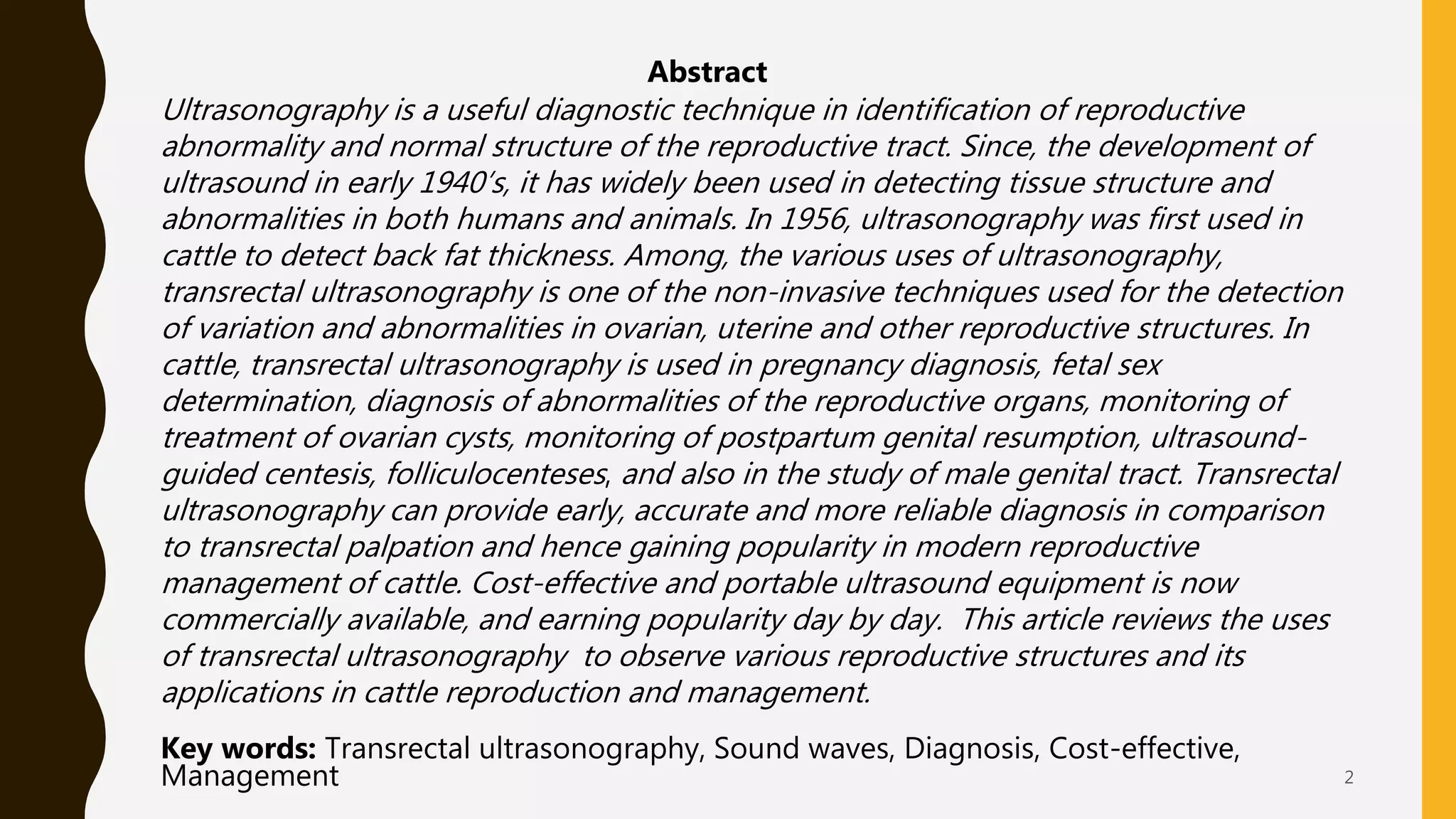 Transrectal ultrasonography in reproductive management of cattle | PPTX