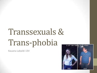 Transsexuals &
Trans-phobia
Kauana Labaldi 13V
 