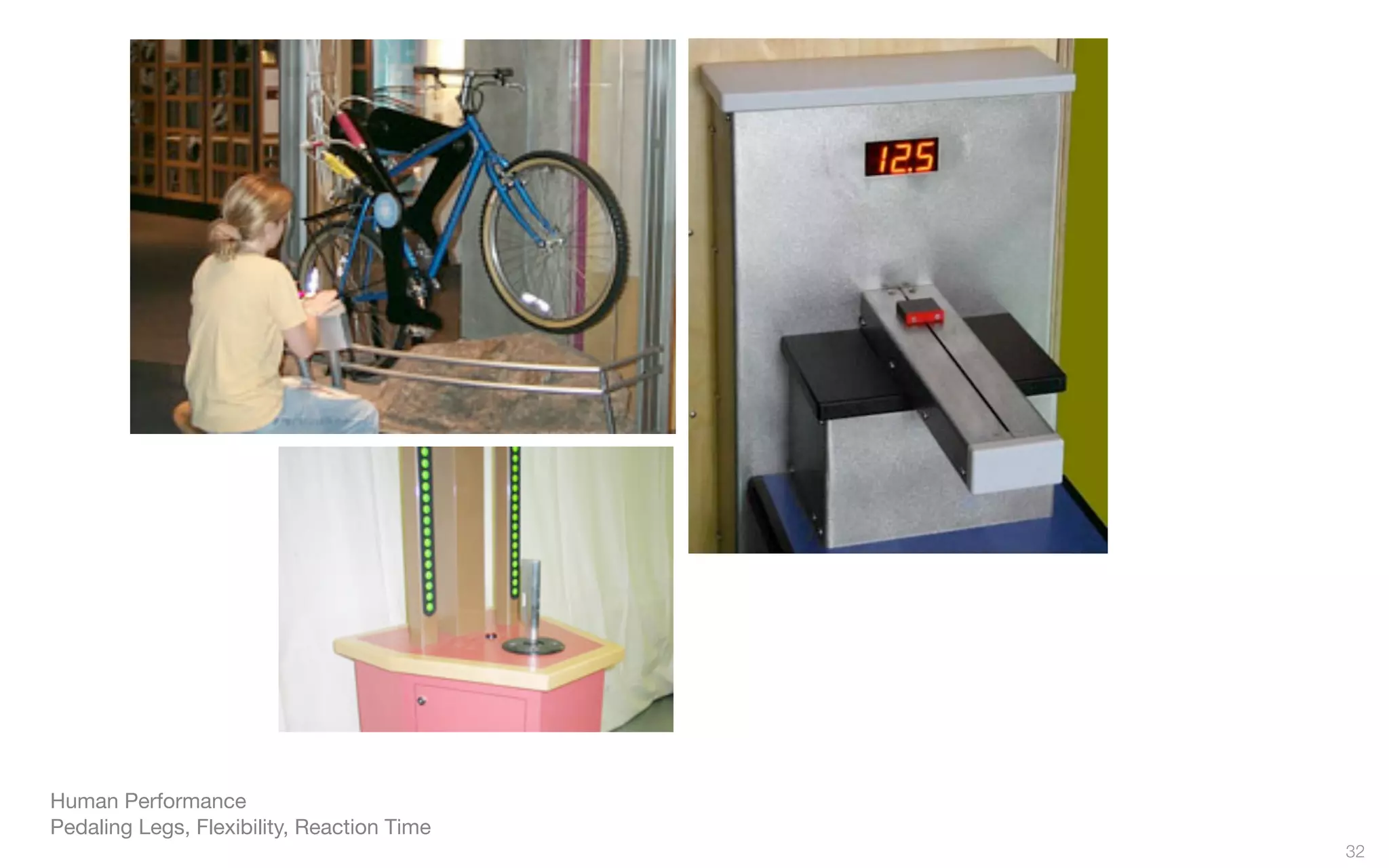 Human Performance
Pedaling Legs, Flexibility, Reaction Time
32
 