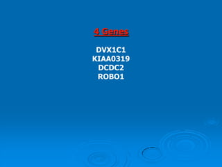 4 Genes
DVX1C1
KIAA0319
DCDC2
ROBO1
 