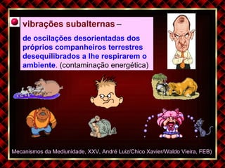 Mecanismos da Mediunidade, XXV, André Luiz/Chico Xavier/Waldo Vieira, FEB)  vibrações subalternas   –   de oscilações desorientadas dos próprios companheiros terrestres desequilibrados a lhe respirarem o ambiente .  (contaminação energética) 