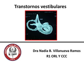 Transtornos vestibulares
Dra Nadia B. Villanueva Ramos
R1 ORL Y CCC
 