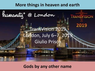 More things in heaven and earth
Gods by any other name
TransVision 2019
London, July 6–7, 2019
Giulio Prisco
 