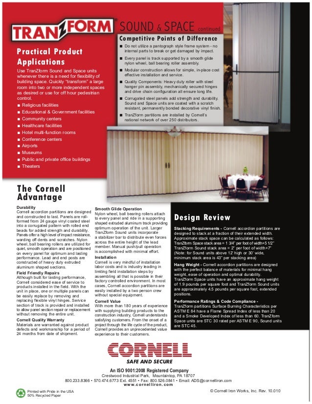 tranzform sound accordion doors brochure cornell iron works mountaintop pa