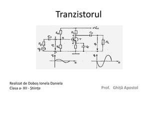 Tranzistorul
Prof. Ghiță Apostol
Realizat de Doboș Ionela Daniela
Clasa a- XII - Științe
 