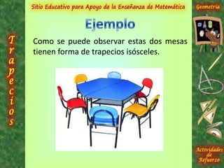 Como se puede observar estas dos mesas
tienen forma de trapecios isósceles.