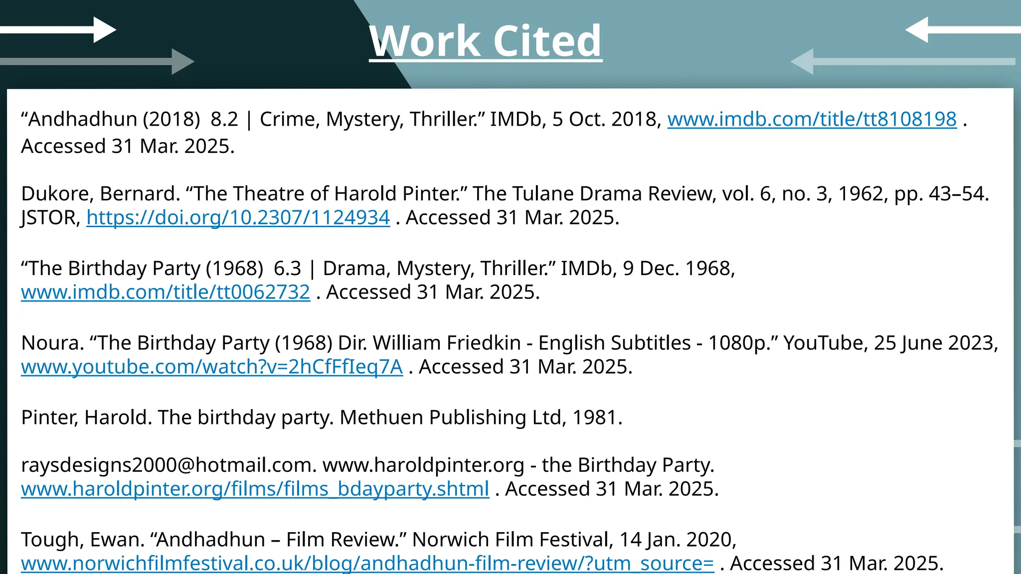 The Birthday Party Vs. Andhadhun comparison | PPT