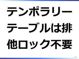 古いlog̲warningsの記述はmy.cnfから取り除いておく
べき
value notes warnings errors
log-warnings = 0
log-error-
verbosity = 1
No No Yes
log-warnings = 1
log-error-
verbosity = 2
No Yes Yes
log-warnings >=
2
log-error-
verbosity >= 3
Yes Yes Yes
42/74
 