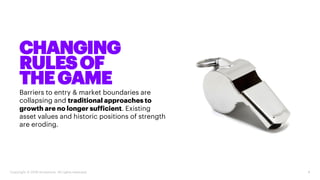4Copyright © 2018 Accenture. All rights reserved.
Barriers to entry & market boundaries are
collapsing and traditional approaches to
growth are no longer sufficient. Existing
asset values and historic positions of strength
are eroding.
CHANGING
RULESOF
THEGAME
 