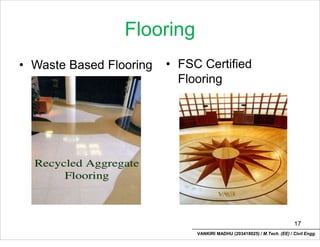 Flooring
• Waste Based Flooring • FSC Certified
Flooring
17
VANKIRI MADHU (203418025) / M.Tech. (EE) / Civil Engg.
 