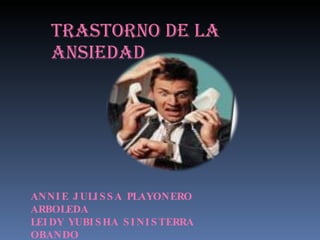 TRASTORNO DE LA ANSIEDAD ANNIE JULISSA PLAYONERO ARBOLEDA LEIDY YUBISHA SINISTERRA OBANDO 