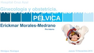 TRASTORNO DE LA ESTATICA
PÉLVICA
Hospital Cruz Azul
Ginecología y obstetricia.
Managua, Nicaragua Jueves 19 Noviembre 2015
Erickmar Morales-Medrano
Pre interno
 