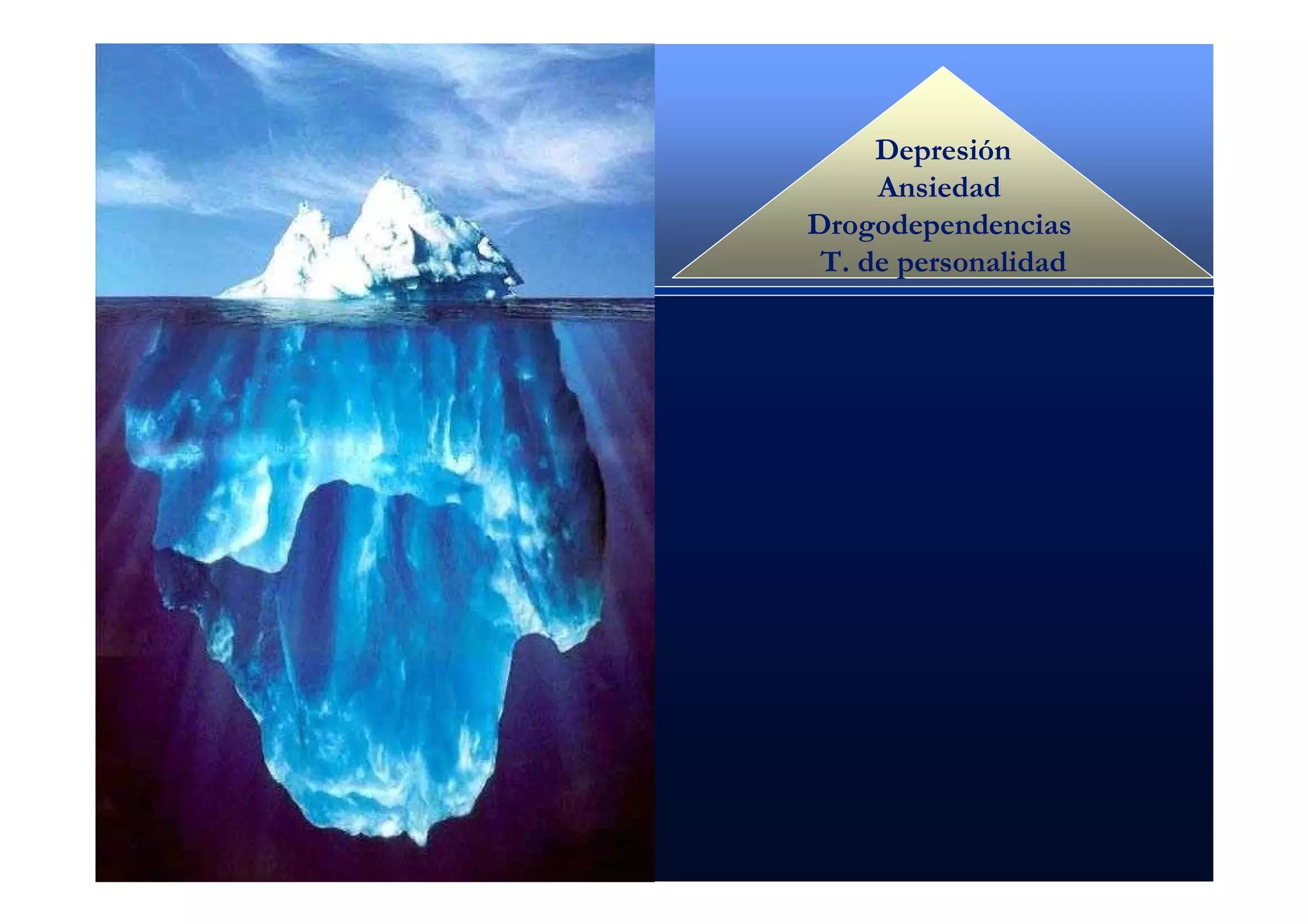 Depresión
     Ansiedad
Drogodependencias
 T. de personalidad
 