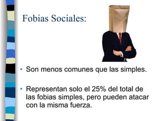 Fobias Sociales: Son menos comunes que las simples. Representan solo el 25% del total de las fobias simples, pero pueden atacar con la misma fuerza. 
