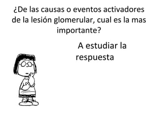¿De las causas o eventos activadores
de la lesión glomerular, cual es la mas
importante?
A estudiar la
respuesta
 