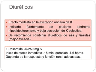 Mineralocorticoides
• Dosis 0.1-0.3 mg /dia
• En paciente en hemodialisis reduce K interdialisis
• No cambios significativ...