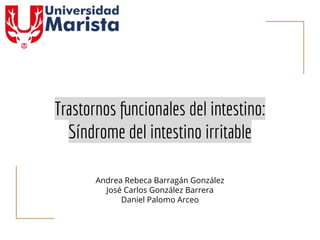 Trastornos funcionales del intestino:
Síndrome del intestino irritable
Andrea Rebeca Barragán González
José Carlos González Barrera
Daniel Palomo Arceo
 