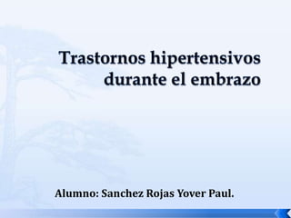 Trastornos hipertensivos durante el embrazo Alumno: Sanchez Rojas Yover Paul.  