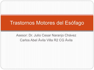 Asesor: Dr. Julio Cesar Naranjo Chávez
Carlos Abel Ávila Villa R2 CG Ávila
Trastornos Motores del Esófago
 