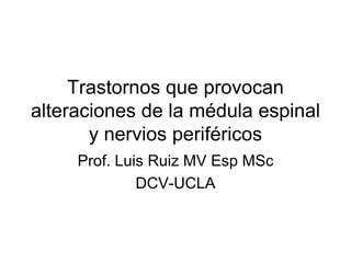 Trastornos que provocan
alteraciones de la médula espinal
       y nervios periféricos
     Prof. Luis Ruiz MV Esp MSc
              DCV-UCLA
 