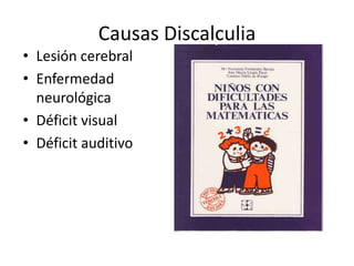 Causas DiscalculiaLesión cerebralEnfermedad neurológicaDéficit visualDéficit auditivo