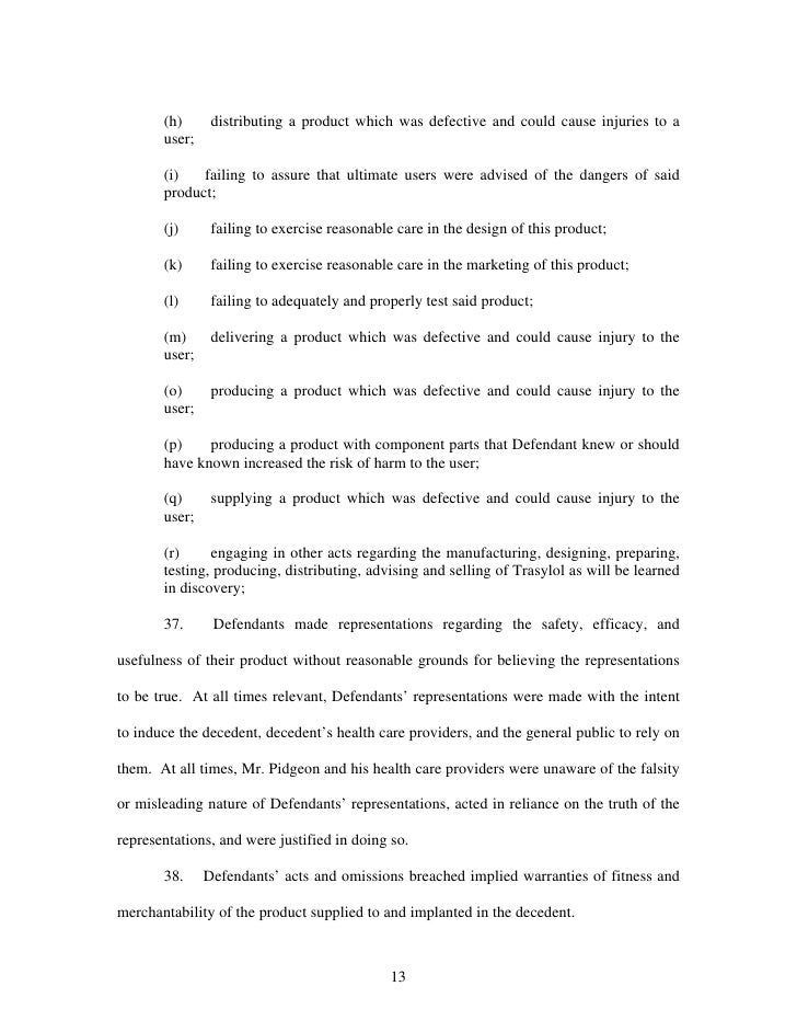 Trasylol Wrongful Death Complaint