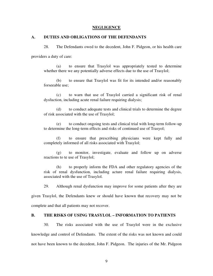 Trasylol Wrongful Death Complaint
