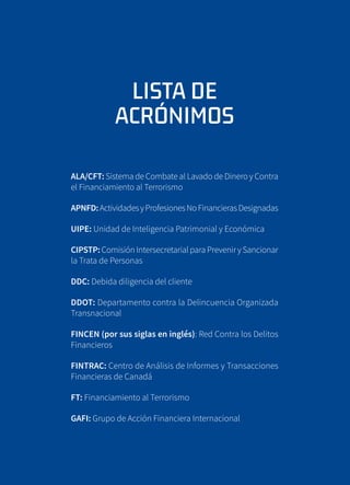 6
LISTA DE ACRÓNIMOS
GAFILAT: Grupo de Acción Financiera de Latinoamérica
ITF: Instituciones de tecnología financiera prov...