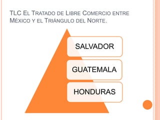 TLC EL TRATADO DE LIBRE COMERCIO ENTRE
MÉXICO Y EL TRIÁNGULO DEL NORTE.
SALVADOR
GUATEMALA
HONDURAS
 