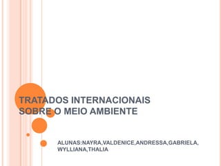 TRATADOS INTERNACIONAIS
SOBRE O MEIO AMBIENTE
ALUNAS:NAYRA,VALDENICE,ANDRESSA,GABRIELA,
WYLLIANA,THALIA
 