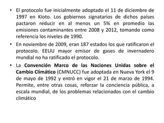Río de Janeiro, Brasil, de 1992cumbre internacional más importante que se haya celebrado.Agenda 21Johannesburgo 2002alrededor de 180 gobiernoscontinua degradación del medioambiente mundial