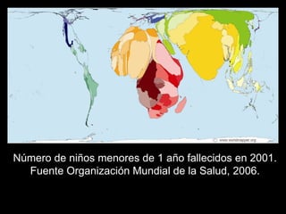 Número de niños menores de 1 año fallecidos en 2001.
Fuente Organización Mundial de la Salud, 2006.
 