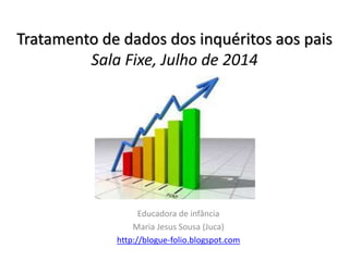 Tratamento de dados dos inquéritos aos pais
Sala Fixe, Julho de 2014
Educadora de infância
Maria Jesus Sousa (Juca)
http://blogue-folio.blogspot.com
 