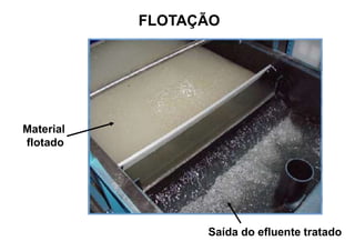 FLOTAÇÃO
Saída do efluente tratado
Material
flotado
 