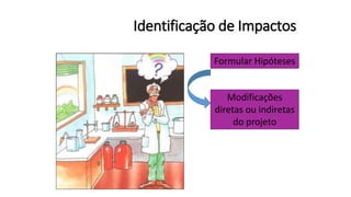Identificação de Impactos
Formular Hipóteses
Modificações
diretas ou indiretas
do projeto
 